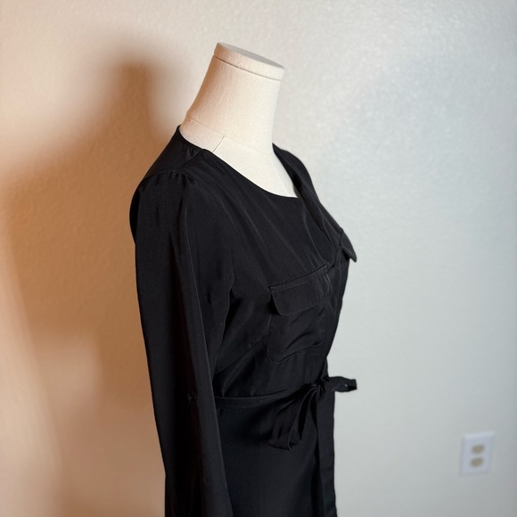 Old Navy Elegant Black Long Sleeve Midi Dress with Sash Belt and Pockets Size XS - Picture 5 of 5